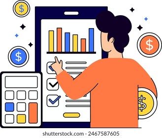 Character Using Smartphone to Create Budgeting App. Business fintech illustration concept