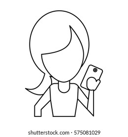 character using smartphone technology thin line
