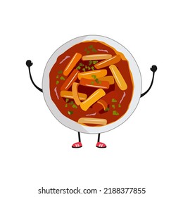 character vector, cute korean tteokbokki, flat cartoon design style.