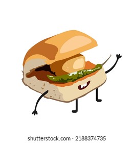 vector de caracteres, lindo vada pav, estilo de diseño de dibujos animados planos.