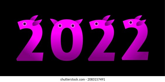 Charaktervektordesign 2022 glücklich neues Jahr mit violettem violettem Hintergrund