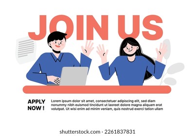 Character vector flat design join us hiring concept, recruit template