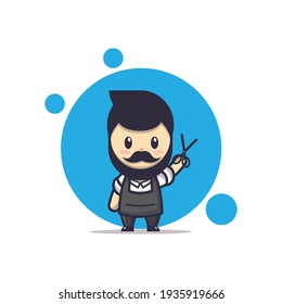 Character Vector illustration of Cute Barber With Scissors