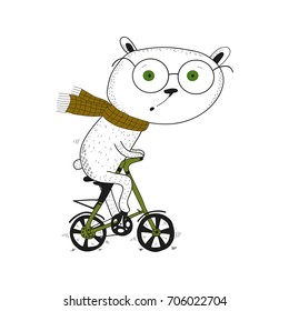 Character vector illustration of cute bear riding bike