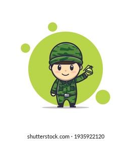 Character Vector illustration of Cute Soldier Cartoon With Grenade