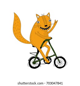 Character vector illustration Funny squirrel riding bike 