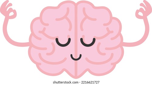 Character vector illustration of a meditating brain. Peace of mind and relaxation.