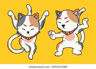 character vector of two lucky cats doing funny martial arts moves
