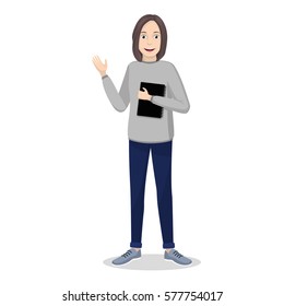 Character vector. Young women with notebook. Vector girl with sketchbook. Vector illustration