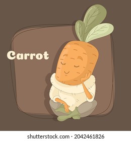 Character vegetable.
Cartoon carrot in a woolen sweater and warm socks. Dreamy carrot