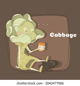 
Character vegetable
Funny clumsy cabbage with a glass of spilled coffee.
Clumsy cabbage
Coffee