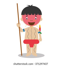 Character from Venezuela dressed in the traditional way as a Yanomami indigenous. Vector Illustration. Kids of the World Collection.