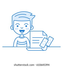 Character with very happy face and some document. Linear design. Vector illustration. EPS10