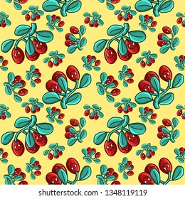 character viburnum vector seamless pattern. Funny doodle healthy food on a light background.