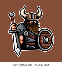 character of viking warrior isolated colored drawing line art style design illustration