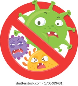 Character Virus Bacteria And Germ In Stop Sign