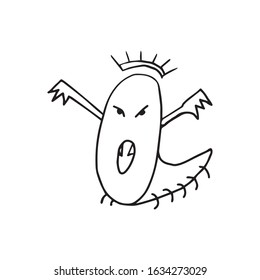 Character of viruses (bacteria). Drawn by hand in doodle style. Isolated on white background. Characters with emotions. For the design of news, medical articles and the design of announcements.