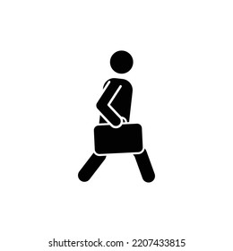 Character walking holding briefcase icon symbol vector.