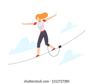 Character walking tightrope vector illustration isolated on white background.