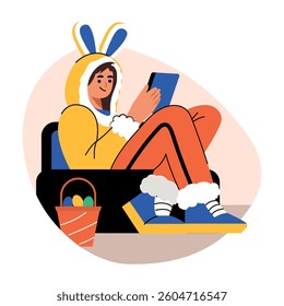 A character wearing a bunny costume, flat illustration 