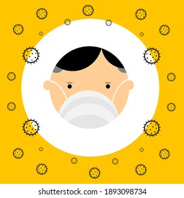 The character of wearing a mask on yellow background.
