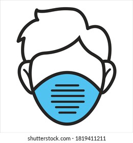 Character wearing protective surgical mask. Isolated icon of personage with equipment against viruses and bacteria. Preventive measures during covid 19. Influenza or cold vector in flat style