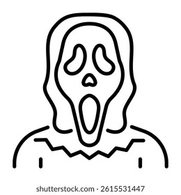 A character wearing a scream mask, line icon 