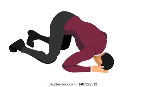 the character wearing a suit is bowing down holding his head. gestures indicate failure and bankruptcy. eps10 vector file