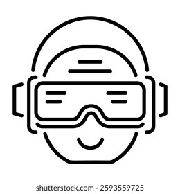 A character wearing virtual reality glasses, line style icon 