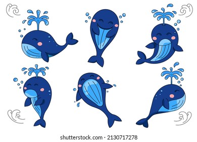 Character of Whale collection on white background,Drawing vector illustration.