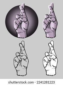The character, which is simply an arm and wrist sewn together, is a sentient disembodied hand and a relative of Wednesday Addams. Color and black and white vector drawings.