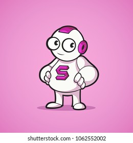 Character of white cute robot with S in chest