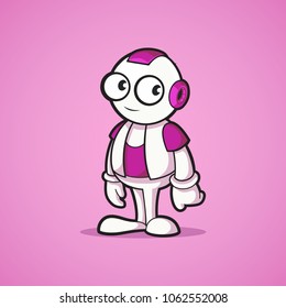 Character of white cute robot wearing vest