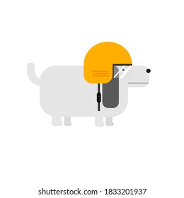 The character of white dog wearing a yellow helmet.