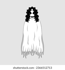The character of the white lady ghost in this illustration, dressed in white with black wavy hair