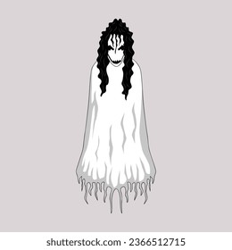 The character of the white lady ghost in this illustration, dressed in white with black wavy hair