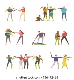 A character who expresses various situations in fighting zombie monsters. vector illustration flat design