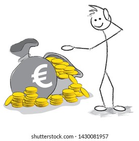 character who thinks in front of a bag full of money