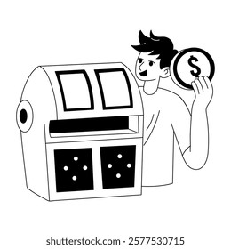 A character winning coin illustration in glyph style 
