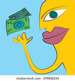 Character Winning Money (Vector Art)