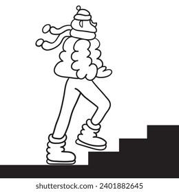 character in winter clothes in doodle style in vector. Template for postcard illustration poster sticker