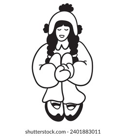 character in winter clothes in doodle style in vector. Template for postcard illustration poster sticker
