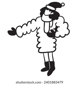 character in winter clothes in doodle style in vector. Template for postcard illustration poster sticker