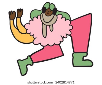 character in winter clothes in doodle style in vector. Template for postcard illustration poster sticker