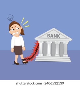 Character woman with the bank debt loan. Debt concept. illustration vector cartoon.