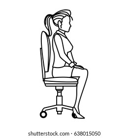 character woman business sitting office chair line