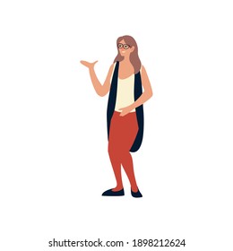 character woman with glasses cartoon standing icon white background vector illustration