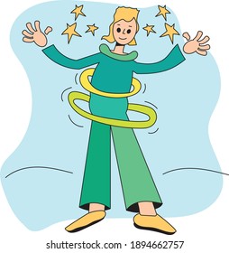 
Character woman man. Doodle is a simple cartoon illustration of health and figure while doing sports, halahup. Slimmer and thinner. Vector graphics.