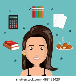 character woman multitask design graphic isolated
