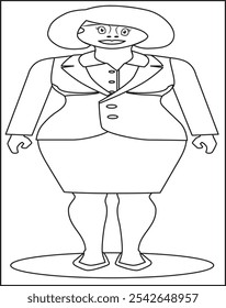 Personaje mujer política de pie con falda para colorear Vector Imagen para niños.